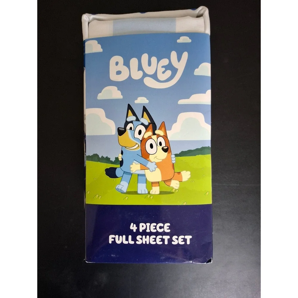 Bluey 4 Piece Full Sheet Set Microfiber Kids Bedding Blue White Bingo Heeler